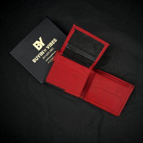 The Bold Elegance: Red & Black Leather Wallet - Image 3