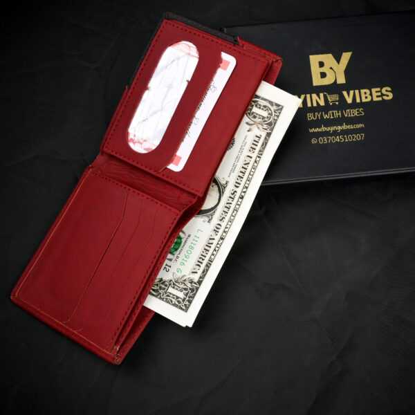 The Bold Elegance: Red & Black Leather Wallet - Image 4